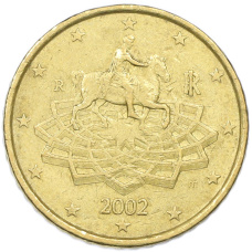 Монета 50 евроцентов 2002 года Италия (аверс)