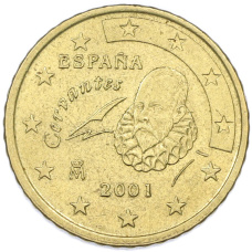 Монета 50 евроцентов 2001 года Испания (аверс)