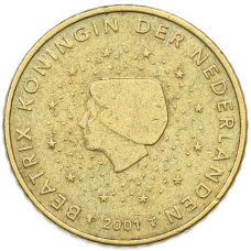 Монета 50 евроцентов 2001 года Нидерланды (аверс)