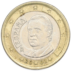 Монета 1 евро 2001 года Испания (аверс)