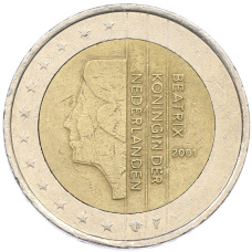 Монета 2 евро 2001 года Нидерланды (аверс)
