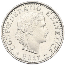 Монета 20 раппенов 2013 года Швейцария (аверс)
