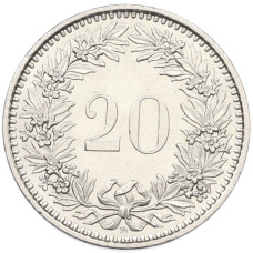 Монета 20 раппенов 2013 года Швейцария (реверс)