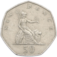Монета 50 новых пенсов 1969 года Великобритания (аверс)