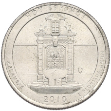 Монета 1/4 доллара (25 центов) 2010 года P США «Национальные парки — №1 Национальный парк Хот-Спрингс» (аверс)