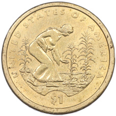 Монета 1 доллар 2009 года (P) США «Коренные американцы (Сакагавея) — Коренная американка сажает кукурузу» (аверс)