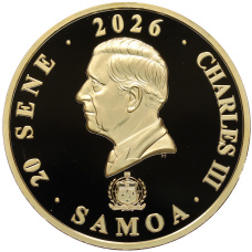 Монета 20 сене 2026 года Самоа «Три зайца Делят Уши» (реверс)