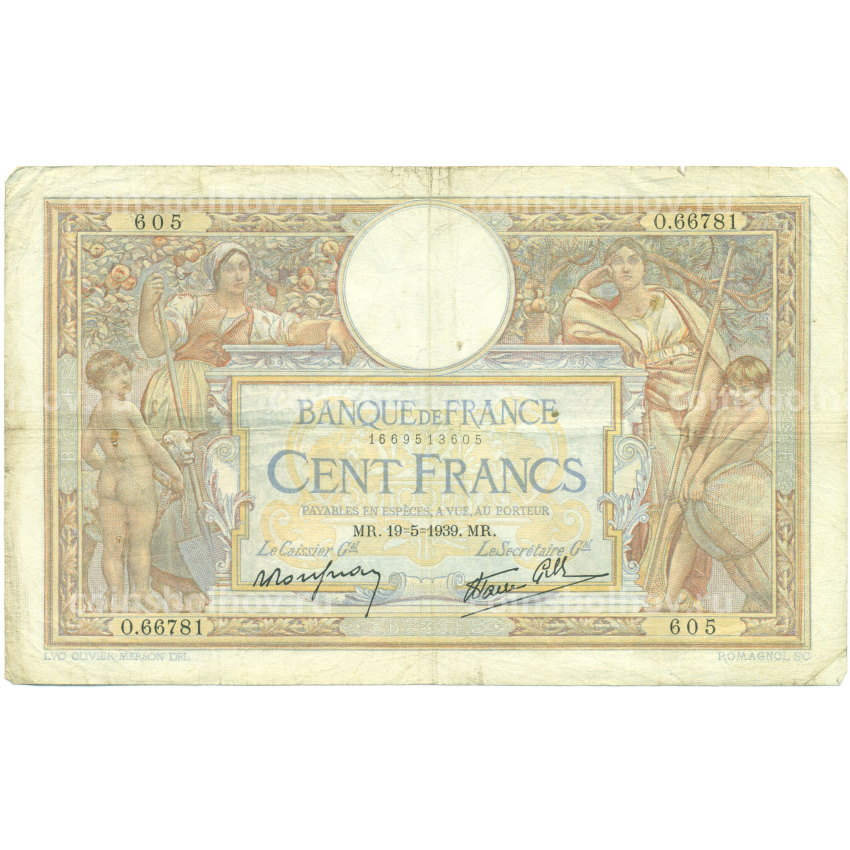 Банкнота 100 франков 1939 года Франция
