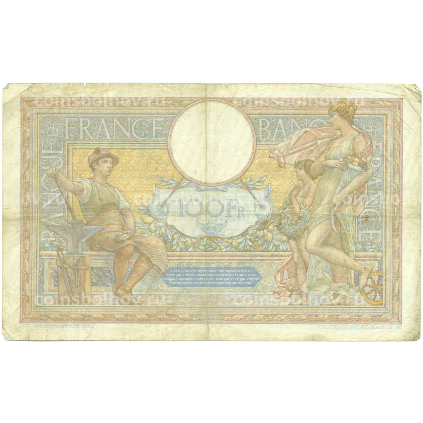 Банкнота 100 франков 1939 года Франция (вид 2)