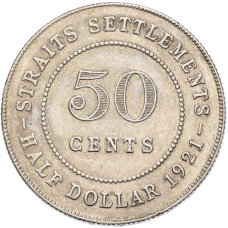 Монета 50 центов 1921 года Стрейтс Сетлментс (аверс)