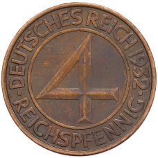 Монета 4 рейхспфеннига 1932 года A Германия (аверс)