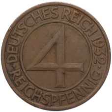 Монета 4 рейхспфеннига 1932 года A Германия (аверс)