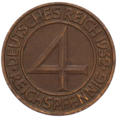 Монета 4 рейхспфеннига 1932 года A Германия (аверс)