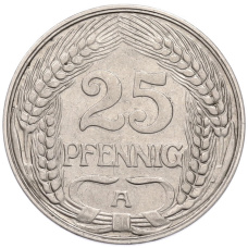 Монета 25 пфеннигов 1910 года A Германия (реверс)