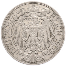 Монета 25 пфеннигов 1909 года D Германия (аверс)