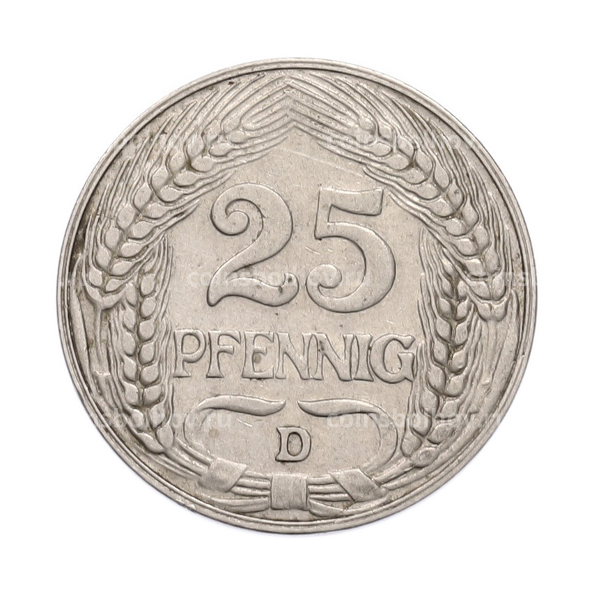 Монета 25 пфеннигов 1909 года D Германия (вид 2)