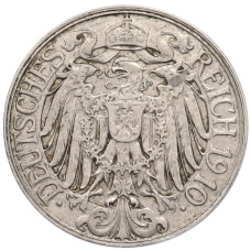 Монета 25 пфеннигов 1910 года D Германия (аверс)