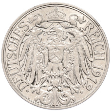 Монета 25 пфеннигов 1912 года D Германия (аверс)