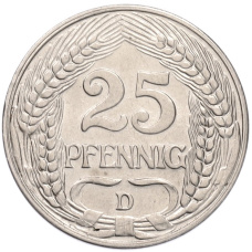 Монета 25 пфеннигов 1912 года D Германия (реверс)