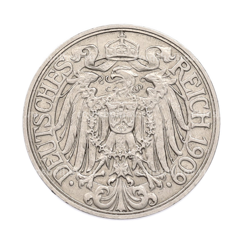 Монета 25 пфеннигов 1909 года F Германия