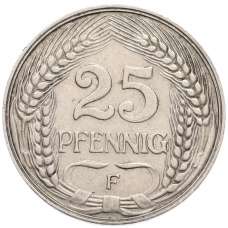 Монета 25 пфеннигов 1909 года F Германия (реверс)