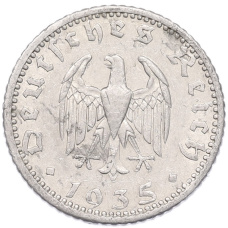 Монета 50 рейхспфеннигов 1935 года F Германия (аверс)