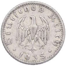 Монета 50 рейхспфеннигов 1935 года F Германия (аверс)