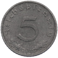 Монета 5 рейхспфеннигов 1947 года D Германия (реверс)