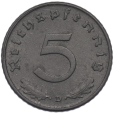 Монета 5 рейхспфеннигов 1947 года D Германия (реверс)