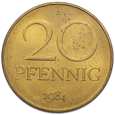 Монета 20 пфеннигов 1984 года Восточная Германия (ГДР) (аверс)