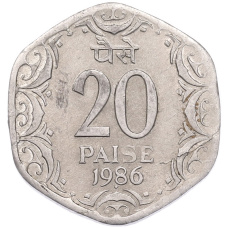 Монета 20 пайс 1986 года Индия (аверс)