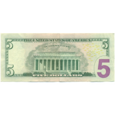 Банкнота 5 долларов 2007 года США (вид 2)