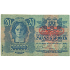 Банкнота 20 крон 1919 года Австрия (Красная горизонтальная надпечатка)