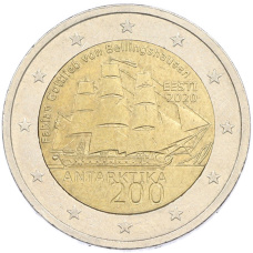Монета 2 евро 2020 года Эстония «200 лет открытию Антарктиды» (аверс)