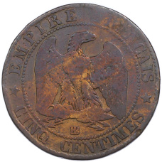 Монета 5 сантимов 1856 года BB Франция (реверс)