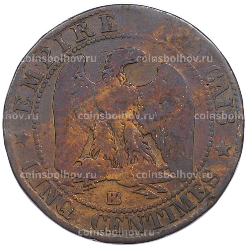 Монета 5 сантимов 1856 года BB Франция (вид 2)