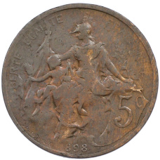Монета 5 сантимов 1898 года Франция (аверс)