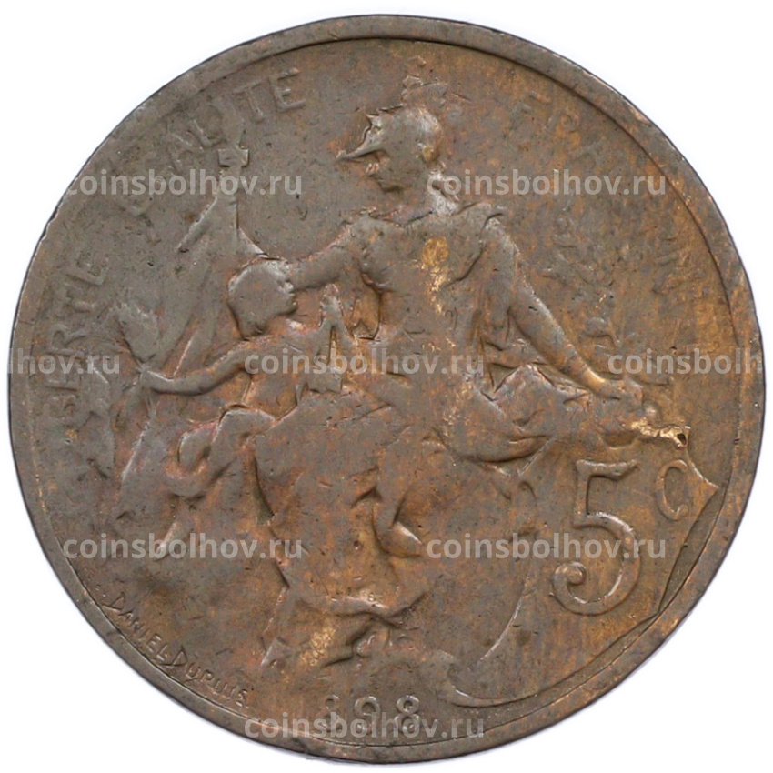 Монета 5 сантимов 1898 года Франция