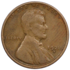 Монета 1 цент 1928 года S США (аверс)