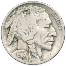 Монета 5 центов 1918 года США (аверс)