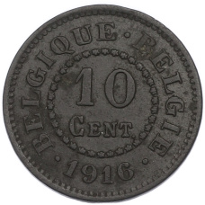Монета 10 сантимов 1916 года Бельгия (аверс)