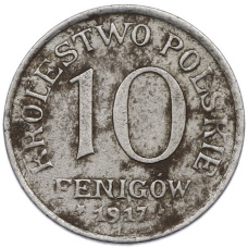 Монета 10 фенигов 1917 года Польша (аверс)