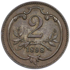 Монета 2 геллера 1898 года Австрия (аверс)