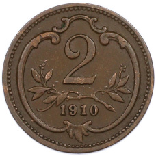 Монета 2 геллера 1910 года Австрия (аверс)