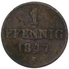 Монета 1 пфенниг 1847 года Ганновер (аверс)