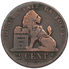 Монета 2 сантима 1862 года Бельгия (аверс)