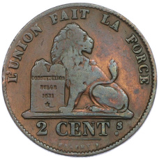 Монета 2 сантима 1858 года Бельгия (аверс)