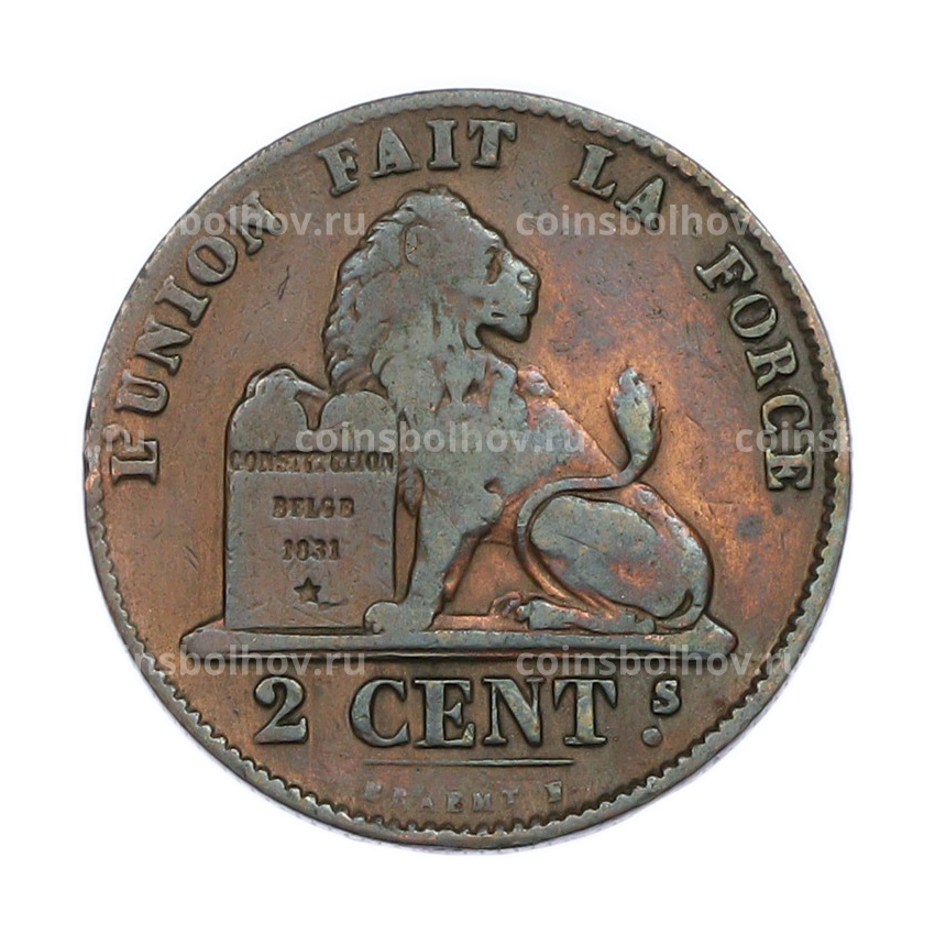 Монета 2 сантима 1858 года Бельгия