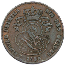 Монета 2 сантима 1858 года Бельгия (реверс)
