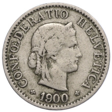 Монета 5 раппенов 1900 года Швейцария (аверс)